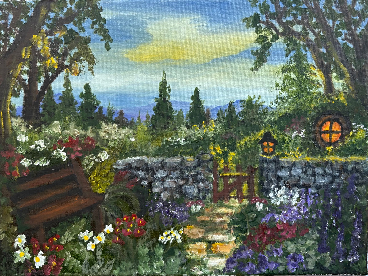 The Garden Beyond the Gate, original Abhaile painting by Dolores Montijo