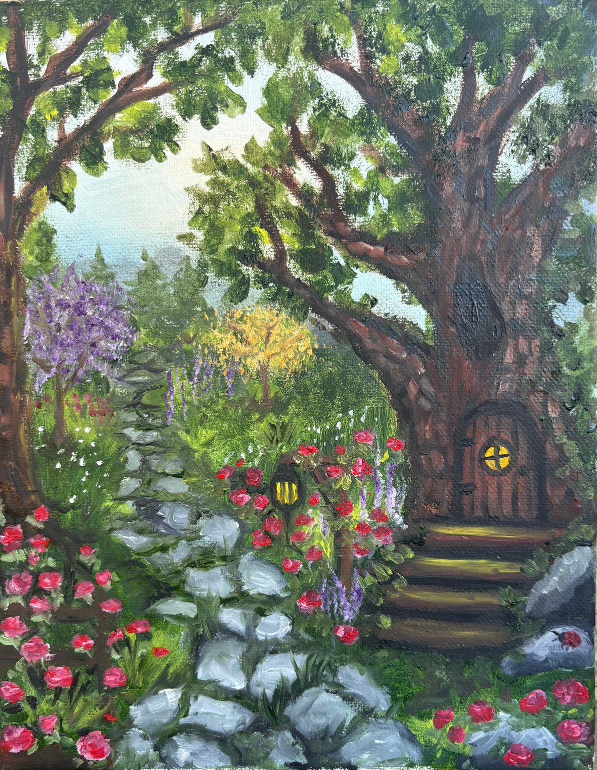 The Rose-Covered Path, original Abhaile painting by Dolores Montijo