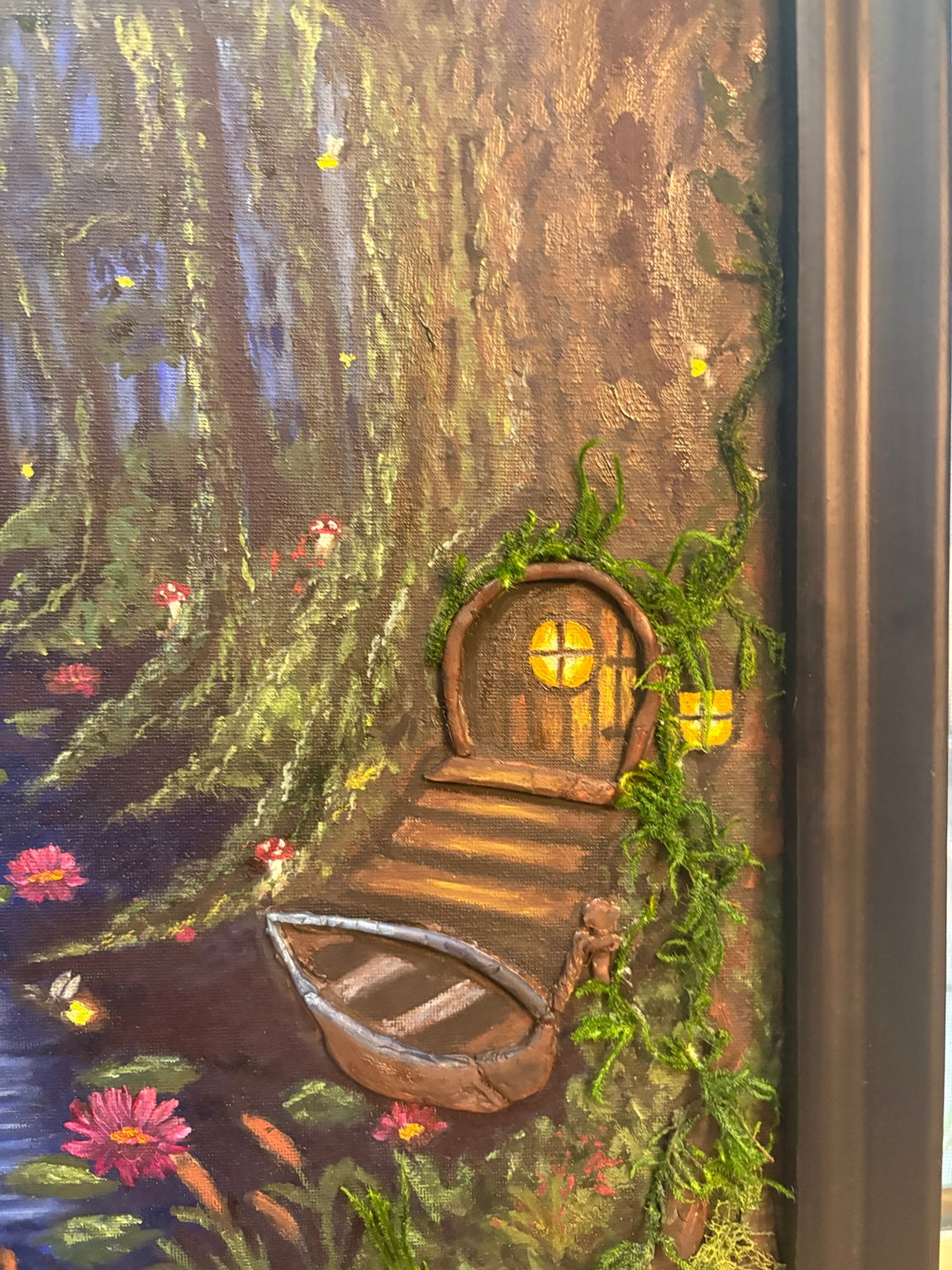 Close-up of the dimensional illuminated doorway in Fireflies Along the Water